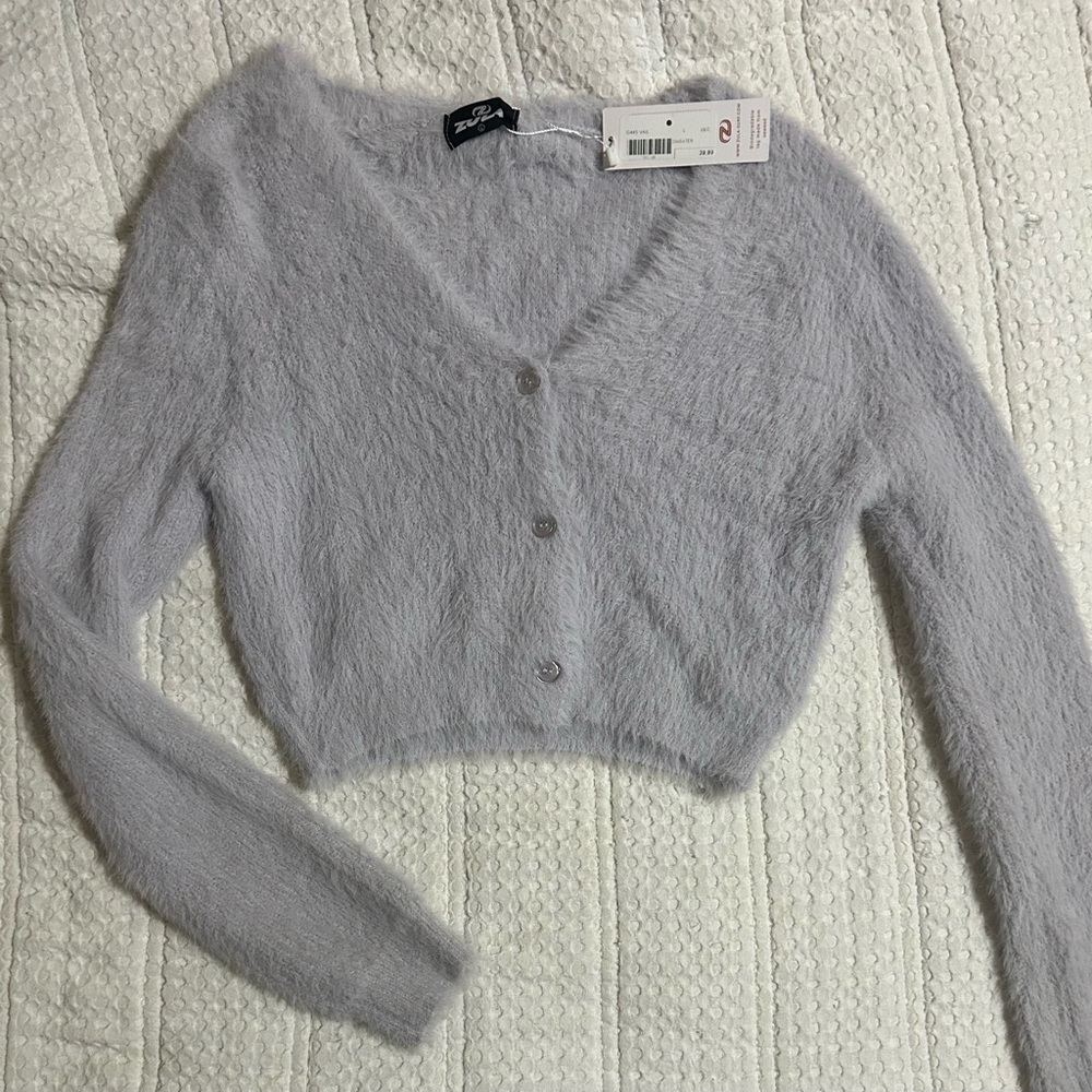 Chic Gray Women's Fuzzy Cardigan